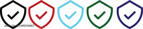 Shield check mark icon. Shield with a checkmark in the middle Protection icon. Security shield protected icon. Vector illustration. line style isolated on white with transparent background.
