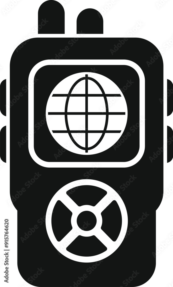 Black solid icon for a walkie talkie showing a globe for global communication Black solid icon for a walkie talkie showing a globe for global communication