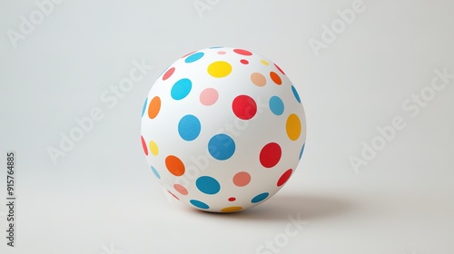 White ball with multicolored polka dots, playful and vibrant design, on a clean background photo