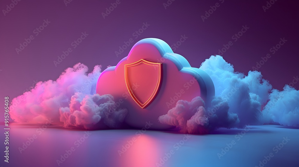 Cloud storage with shield icon for data security representing online ...