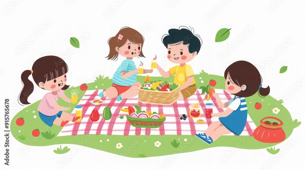 Happy Children Enjoying a Summer Picnic