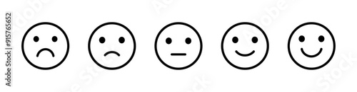 Rating emoji icon set. Emoticons line emoji icon set. Customers feedback concept. Happy and sad emoji symbols. Emoticons with different moods. Smile sign. Vector illustration.