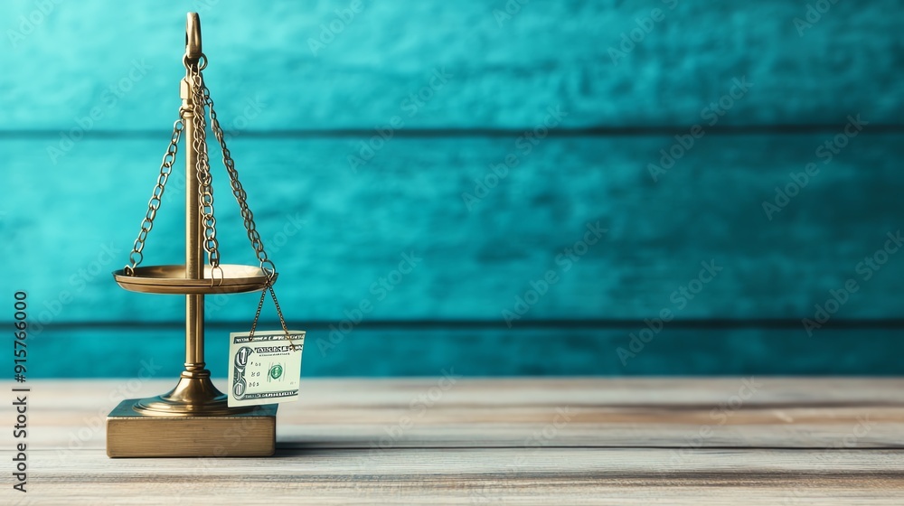 A balance scale symbolizing justice and financial decision-making, set against a turquoise background. A balance scale symbolizing justice and financial decision-making, set against a turquoise background.