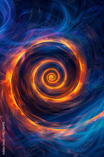 Vortex space background poster. Spiral galaxy creative wallpaper. Abstract concept vertical banner. Fire and water vortex. Digital raster bitmap illustration. AI artwork.	