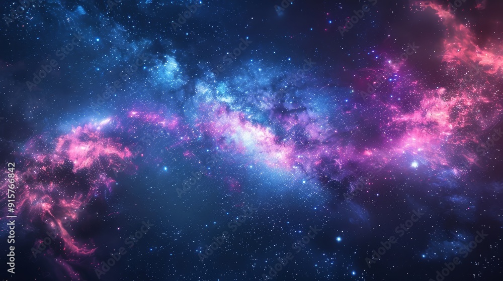 Fototapeta premium A vibrant, colorful nebula glows in the vast darkness of space, showcasing a breathtaking cosmic landscape.