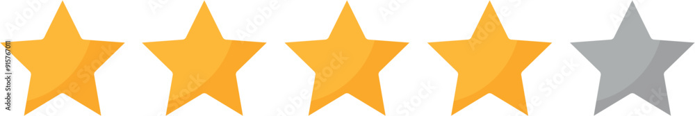 Four Star Rating Vector Icon in Flat Design for User Reviews, Feedback, and Rating Systems with Grey and Yellow Stars on a White Background Four Star Rating Vector Icon in Flat Design for User Reviews, Feedback, and Rating Systems with Grey and Yellow Stars on a White Background