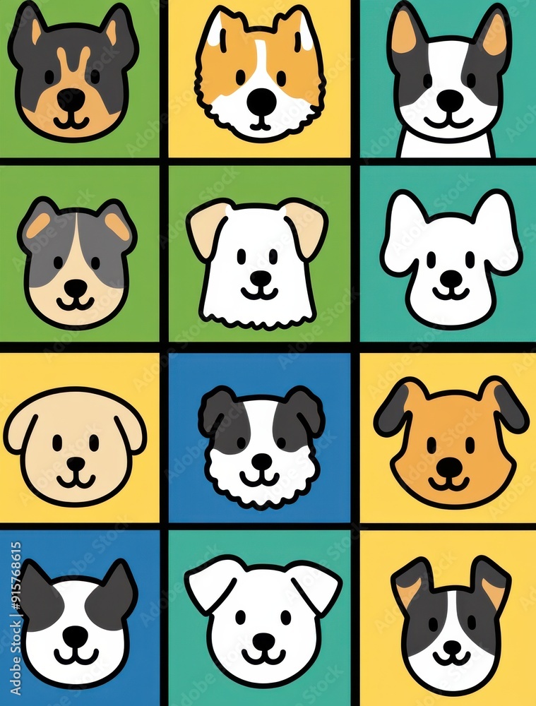 Fototapeta premium Dogs pattern on coloured background