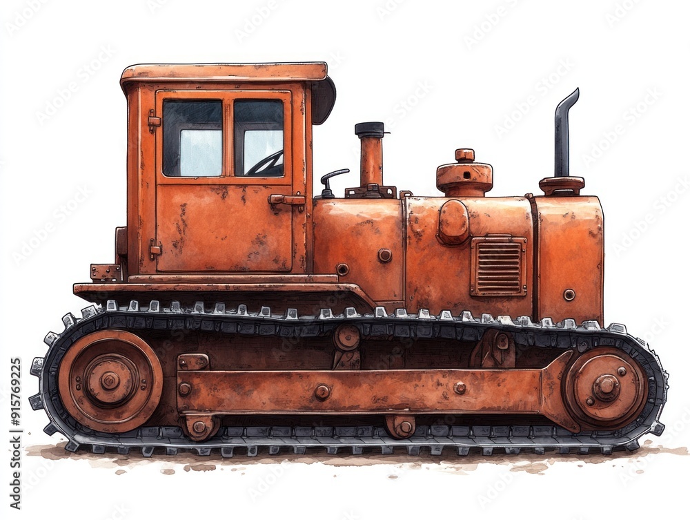 A large orange bulldozer positioned on a construction site ready for work A large orange bulldozer positioned on a construction site ready for work