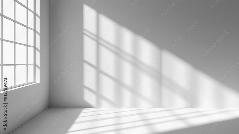 Sunlight Streaming Through a Window and Casting Shadows on a White Wall and Floor Sunlight Streaming Through a Window and Casting Shadows on a White Wall and Floor