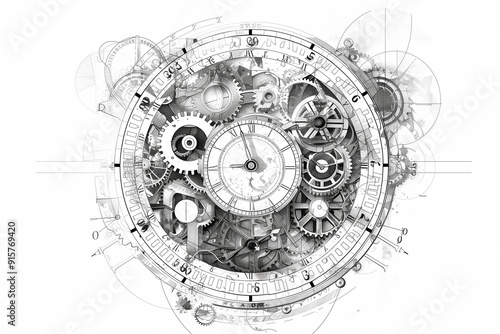Timepiece: An intricate illustration of a clock's mechanics