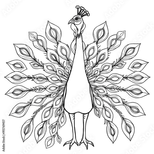 Coloring page outline of a peacock on an Isolated transparent background. generated with AI photo