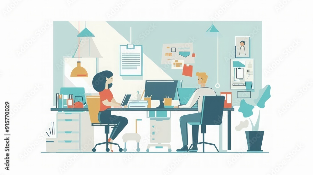 Modern Office Illustration: Business Collaboration and Teamwork Modern Office Illustration: Business Collaboration and Teamwork