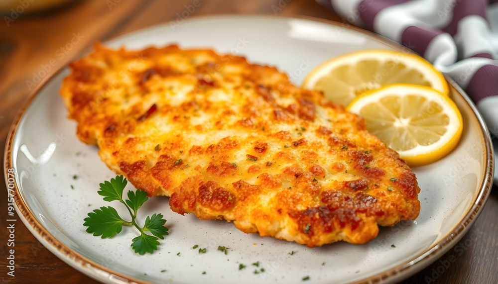 German schnitzel cutlet with a focus on the golden-brown breading and the juicy meat German schnitzel cutlet with a focus on the golden-brown breading and the juicy meat