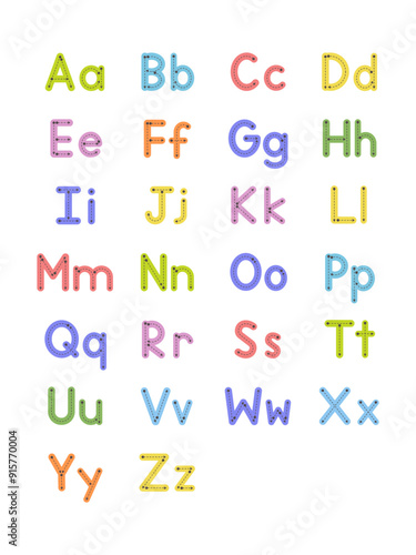 Colorful alphabet vector, illustration. Handwritten letters set for kids. For correct writing. For homeschooling and school. Wall alphabet, poster, spelling notebook.