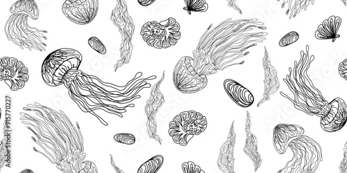 Mystical jellyfish pattern vector seamless pattern rapport