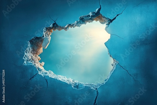 A Crack in a Blue Wall Revealing a Bright Sky