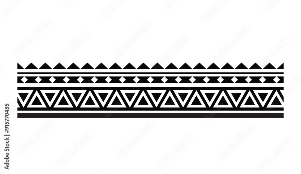 Polynesian tattoo design tribal border. Tribal design ethnic ornament maori band. Samoan Tattoo ribbon sleeve bracelet. Fabric seamless isolated hawaiian armband pattern on white background. Polynesian tattoo design tribal border. Tribal design ethnic ornament maori band. Samoan Tattoo ribbon sleeve bracelet. Fabric seamless isolated hawaiian armband pattern on white background.