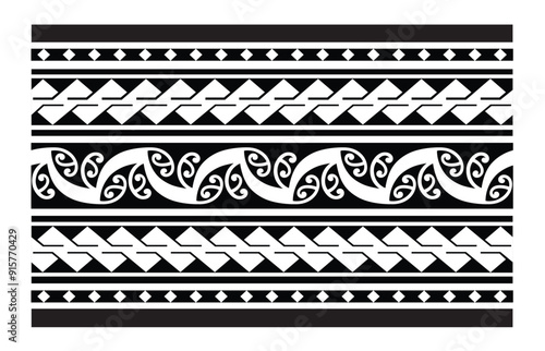 Polynesian pattern tribal tattoo border. Tribal tattoo geometric fore arm samoan band.Tattoo eps forearm samoan sleeve bracelet.Fabric seamless isolated hawaiian pattern on white background.