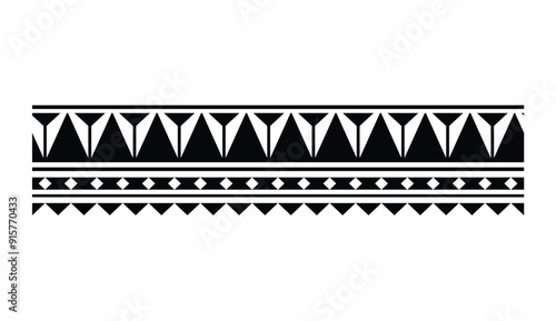 Polynesian tattoo design tribal border. Tribal design ethnic ornament maori band. Samoan Tattoo ribbon sleeve bracelet. Fabric seamless isolated hawaiian armband pattern on white background.
