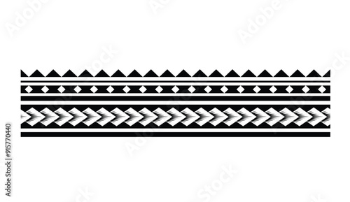 Polynesian tattoo design tribal border. Tribal design ethnic ornament maori band. Samoan Tattoo ribbon sleeve bracelet. Fabric seamless isolated hawaiian armband pattern on white background. 