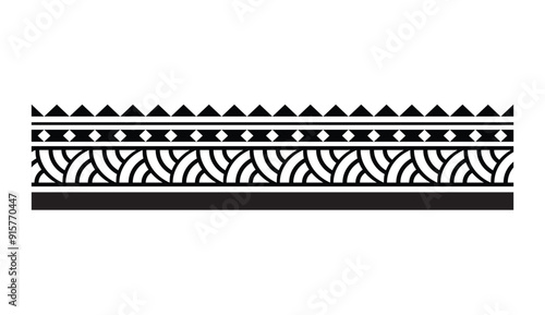 Polynesian pattern tribal tattoo border. Tribal  tattoo geometric fore arm samoan band.Tattoo eps forearm samoan bracelet. Fabric seamless isolated hawaiian pattern on white background.