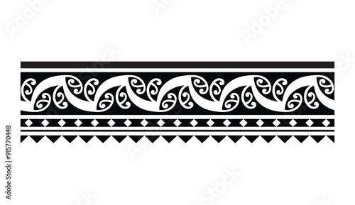 Polynesian pattern tribal tattoo border. Tribal  tattoo geometric fore arm samoan band.Tattoo eps forearm samoan bracelet. Fabric seamless isolated hawaiian pattern on white background.