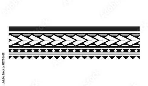 Polynesian pattern tribal tattoo border. Tribal  tattoo geometric fore arm samoan band.Tattoo eps forearm samoan bracelet. Fabric seamless isolated hawaiian pattern on white background.