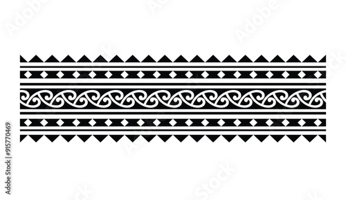 Polynesian tattoo design tribal border.Tribal design ethnic ornament maori band.Samoan Tattoo ribbon sleeve bracelet.Fabric seamless isolated hawaiian armband pattern on white background. 