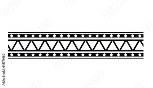 Polynesian tattoo design tribal border.Tribal design ethnic ornament maori band.Samoan Tattoo ribbon sleeve bracelet.Fabric seamless isolated hawaiian armband pattern on white background. 