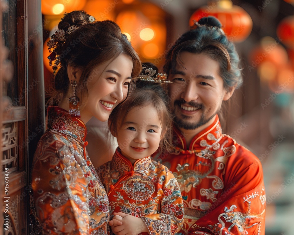A Lunar New Year celebration with families wearing traditional clothing. A Lunar New Year celebration with families wearing traditional clothing.