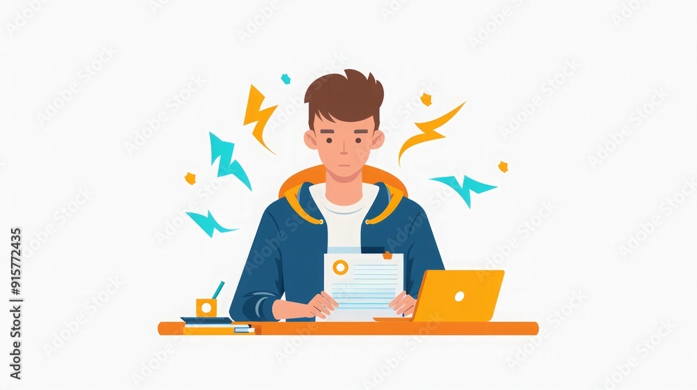 Overwhelmed Man Illustration: Stress, Anxiety, and Work Pressure Overwhelmed Man Illustration: Stress, Anxiety, and Work Pressure