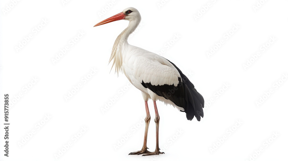 A stork standing gracefully, showcasing its distinctive features and posture.