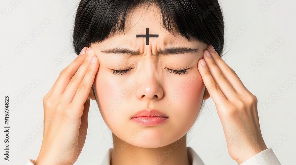 A macro shot of a person rubbing their temples with closed eyes, capturing the throbbing ache of stress-induced headache A macro shot of a person rubbing their temples with closed eyes, capturing the throbbing ache of stress-induced headache