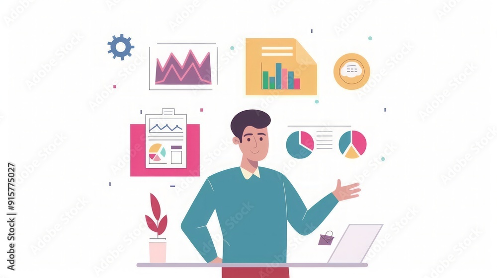 Businessman Presenting Data Analysis Charts and Graphs Businessman Presenting Data Analysis Charts and Graphs