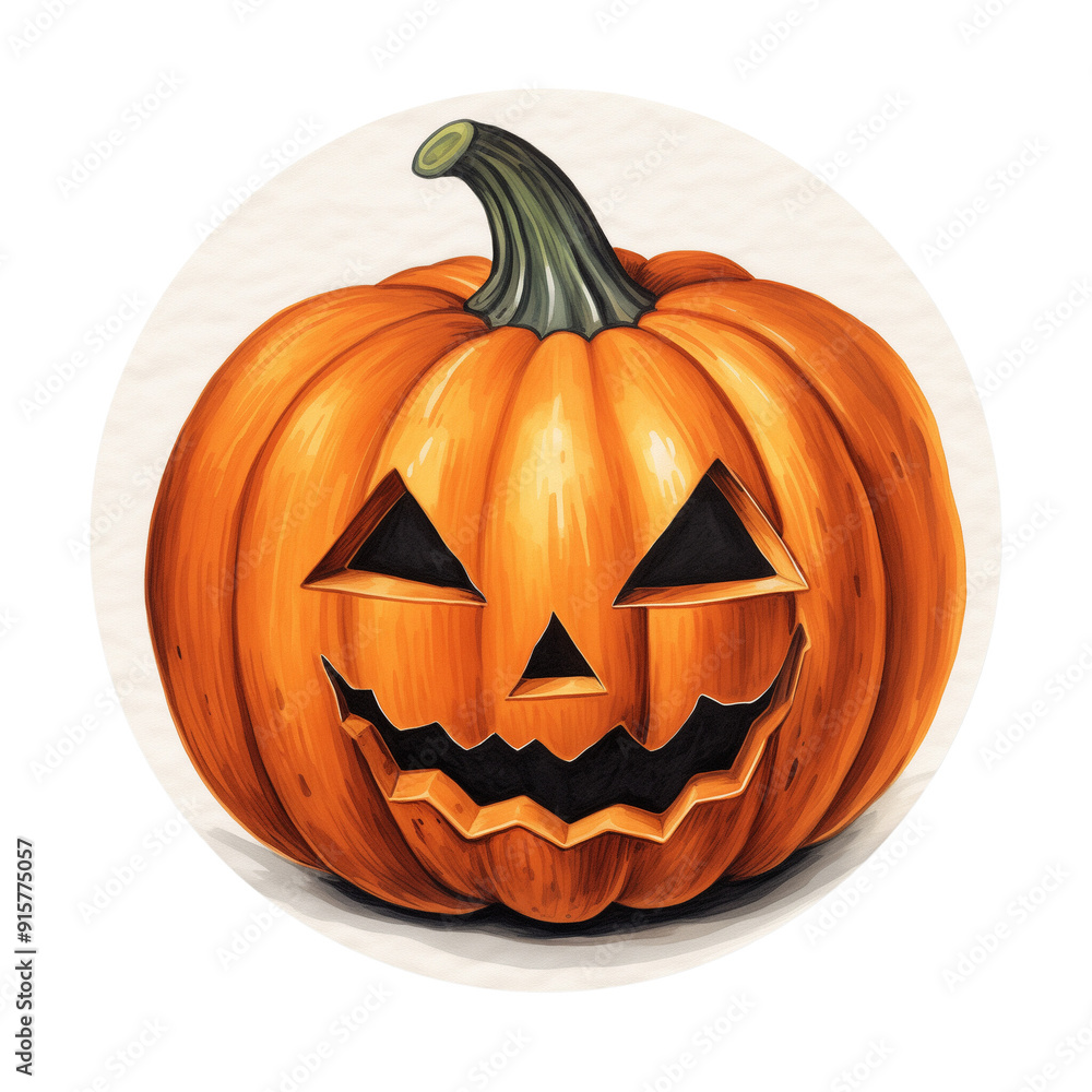 Jack-O’-Lantern Pumpkin Watercolor Illustration with Carved Face Jack-O’-Lantern Pumpkin Watercolor Illustration with Carved Face