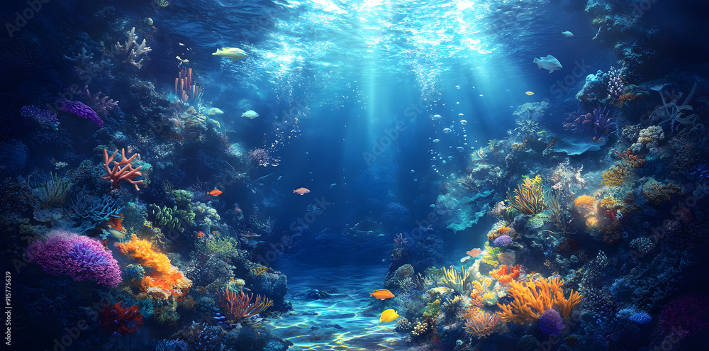Fototapeta premium Magical underwater world with fish and coral reefs