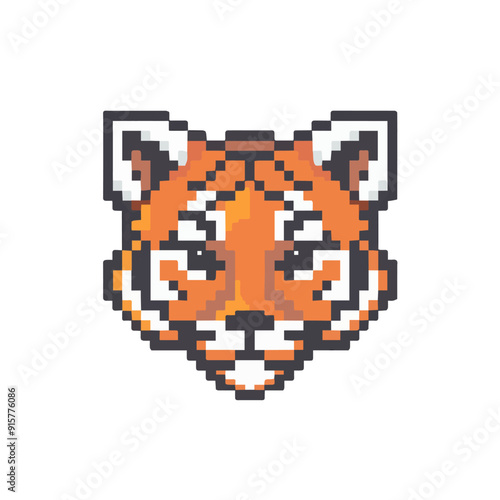 Pixelated tiger face with sharp details and bold orange hues