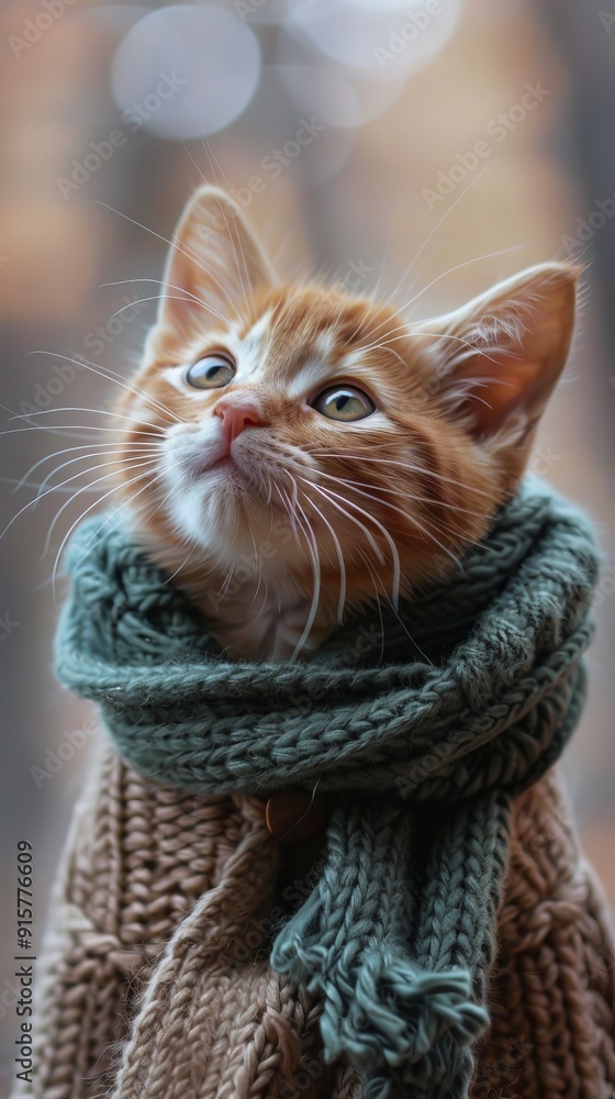 Obraz premium A kitten wearing a green knit scarf