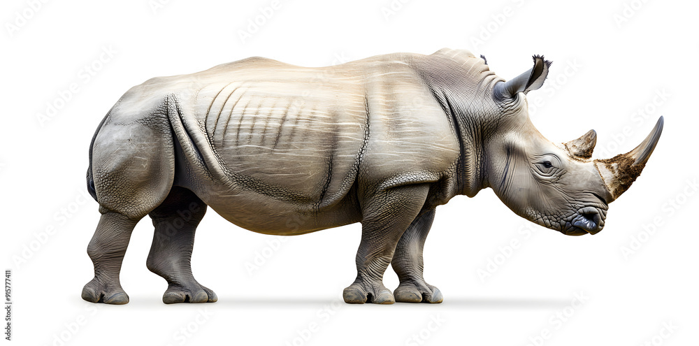 Fototapeta premium Rhinoceros animal side view isolated on white background