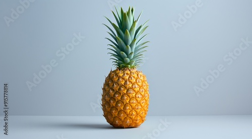 Pineapple on plain grey background. Clean and simple food concept. Image for product packaging, healthy lifestyle advertising. Banner with copy space.