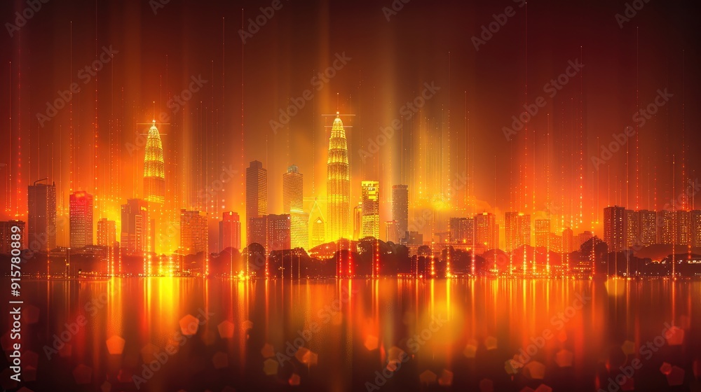 'concept technology connection data big design line wave intricate aesthetic gradient connect point dot abstract city smart kuala lumpur skyline landscape code colours ... 'concept technology connection data big design line wave intricate aesthetic gradient connect point dot abstract city smart kuala lumpur skyline landscape code colours ...