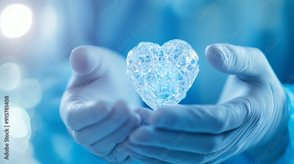 A heart-shaped ice sculpture held in gloved hands, symbolizing love and care in a medical or emotional context. A heart-shaped ice sculpture held in gloved hands, symbolizing love and care in a medical or emotional context.