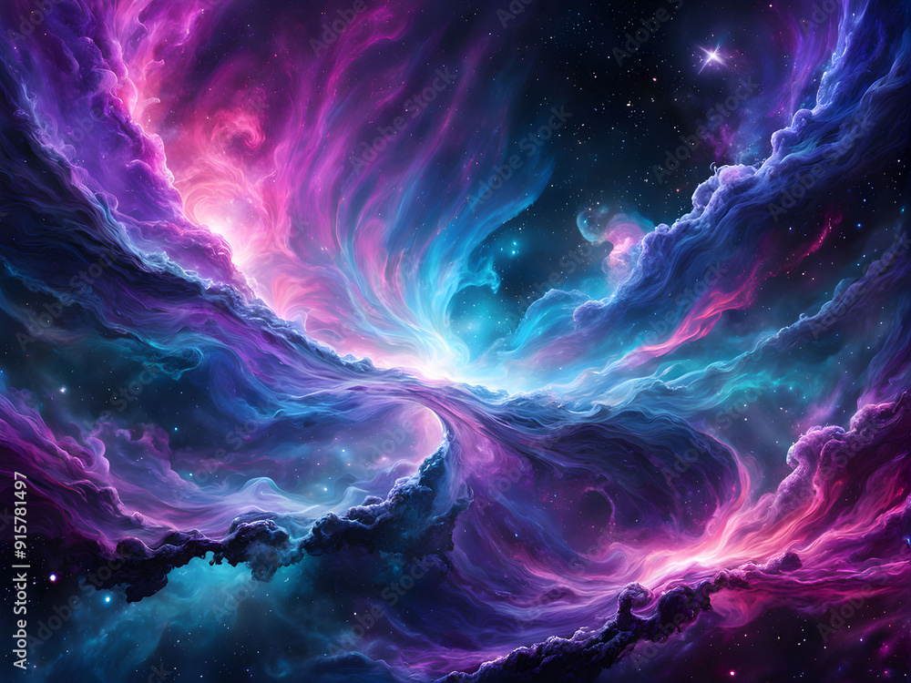 Vibrant cosmic nebula with swirling clouds of colorful gas and dust, set against a deep black sky dotted with stars. Purple, blue, and pink colors, sci-fi and fantasy theme Vibrant cosmic nebula with swirling clouds of colorful gas and dust, set against a deep black sky dotted with stars. Purple, blue, and pink colors, sci-fi and fantasy theme