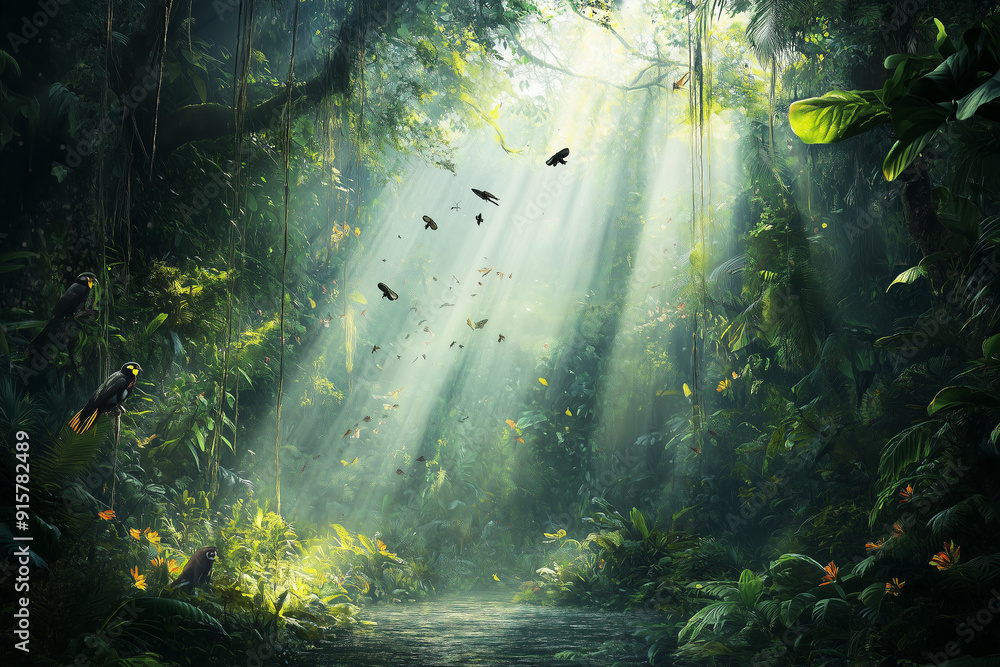 Fototapeta premium Mystical Jungle with Sunbeams