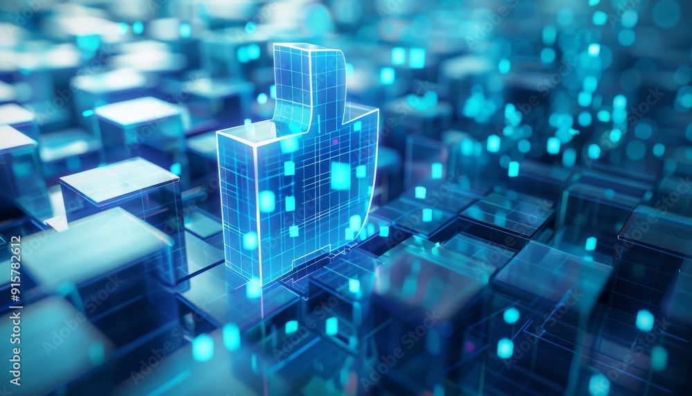 Striking 3D render a like symbol against a futuristic blue digital grid, highlighting integration Striking 3D render a like symbol against a futuristic blue digital grid, highlighting integration