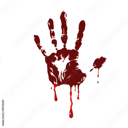 Scary blood human hand blot on white background realistic vector illustration (10)