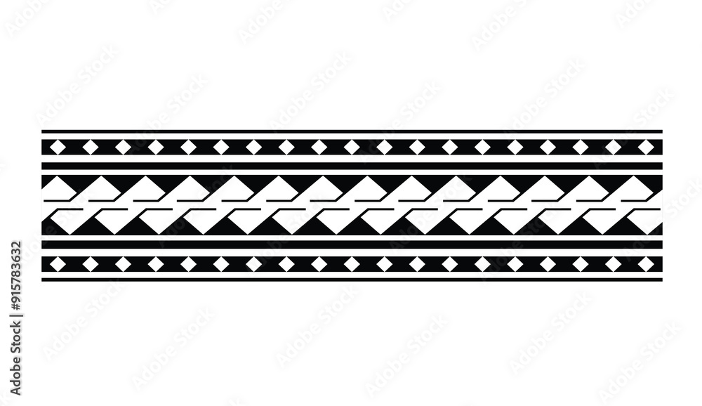 Polynesian tattoo design tribal border. Tribal design ethnic ornament maori band. Samoan Tattoo ribbon sleeve bracelet. Fabric seamless isolated hawaiian armband pattern on white background. Polynesian tattoo design tribal border. Tribal design ethnic ornament maori band. Samoan Tattoo ribbon sleeve bracelet. Fabric seamless isolated hawaiian armband pattern on white background.