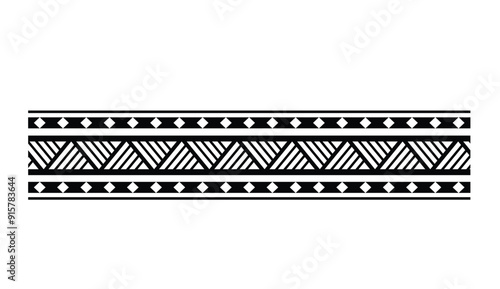 Polynesian tattoo design tribal border. Tribal design ethnic ornament maori band. Samoan Tattoo ribbon sleeve bracelet. Fabric seamless isolated hawaiian armband pattern on white background.