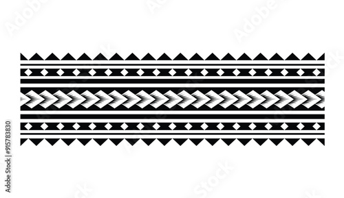 Polynesian pattern tribal tattoo border. Tribal tattoo geometric fore arm samoan band.Tattoo eps forearm samoan sleeve bracelet.Fabric seamless isolated hawaiian pattern on white background.