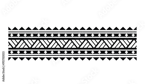 Polynesian tattoo design tribal border. Tribal design ethnic ornament maori band. Samoan Tattoo ribbon sleeve bracelet. Fabric seamless isolated hawaiian armband pattern on white background.